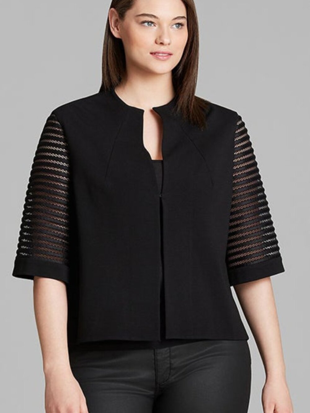 Lafayette 148 New York Black Blouse Boxy Style Size S Banded Short Sleeves